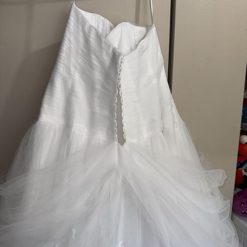 DAVID'S BRIDAL Strapless Tulle Lace Ball Gown White‎ Wedding Dress 18W Beaded - Picture 8 of 16